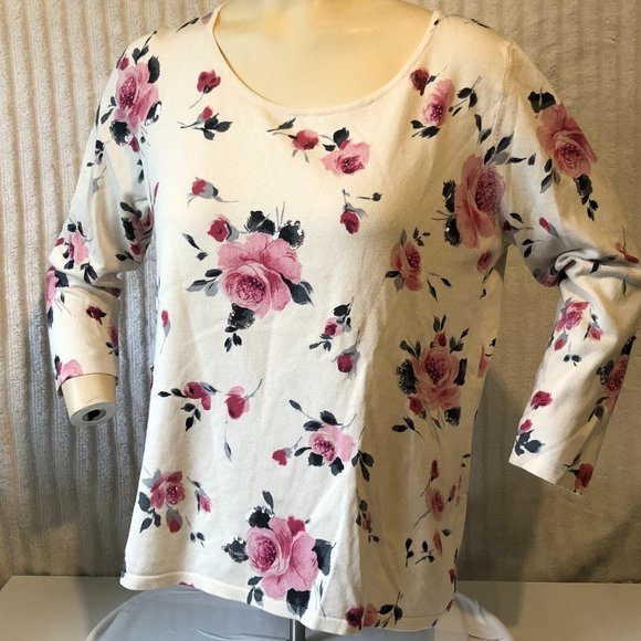 Kate Hill Floral Soft Sequin Sweater NWOT SIZE M - Picture 2 of 6